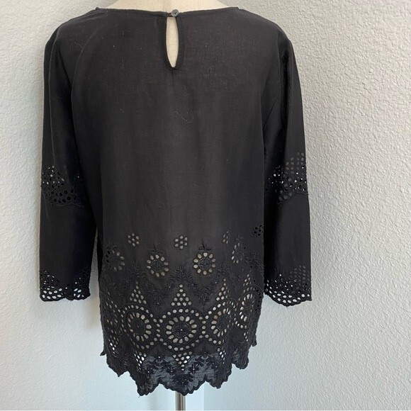 NWOT Tommy Bahama Eyelet Lace Black 3/4 Sleeve Cut Out Crochet Look Top SZ L - Picture 5 of 10